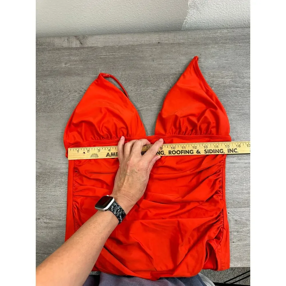 J. Crew Ruched Plunge One-Piece Swimsuit Long Torso Rey Size 16